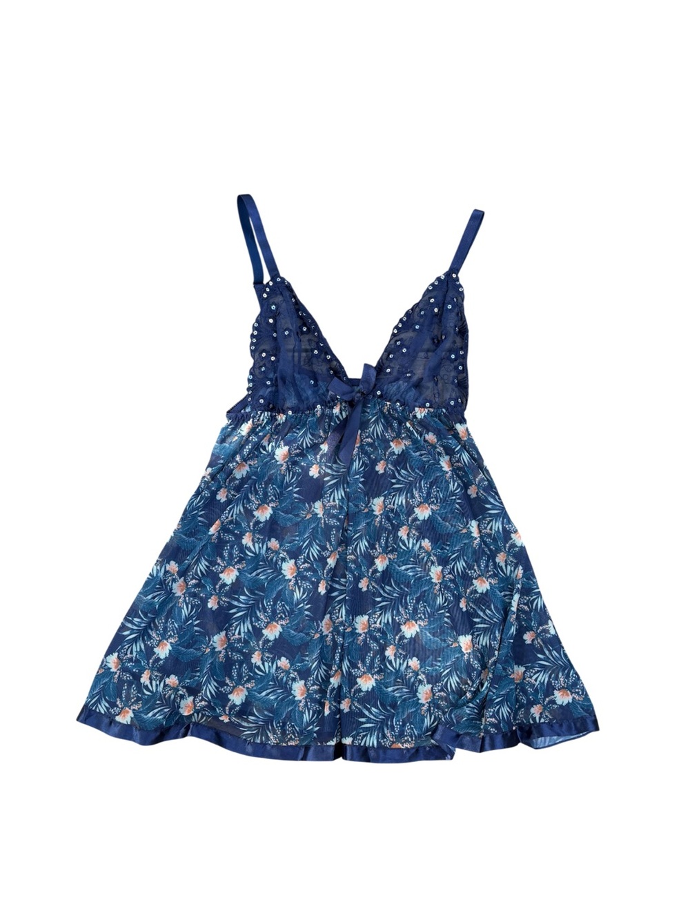 Y2K Blue Floral Babydoll Cami Top Beaded Lace Fairy Boho 1X
